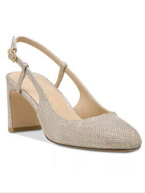 Stuart Weitzman Babette Slingback 60 Pumps Size 10 Poudre Metallic Med Heels NEW